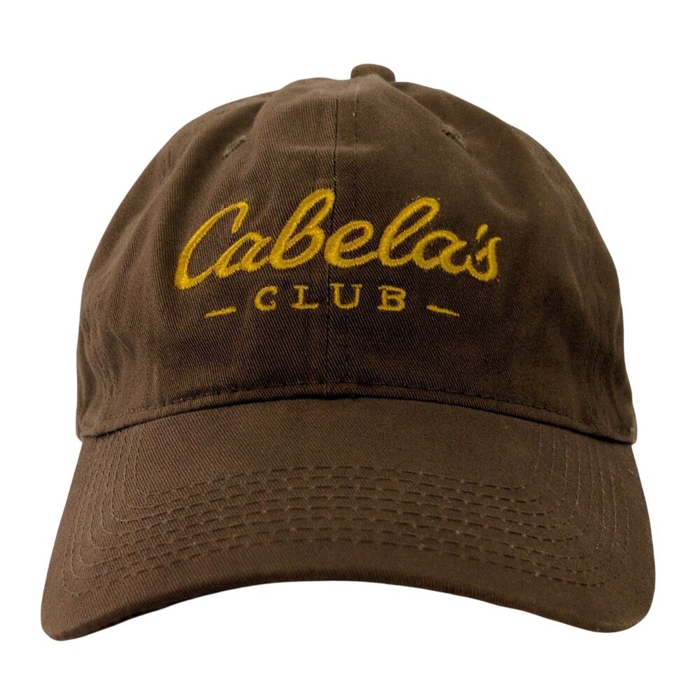 Cabelas Club Hat Cap Brown Embroidered Gold Logo Adjustable Strapback Outdoor